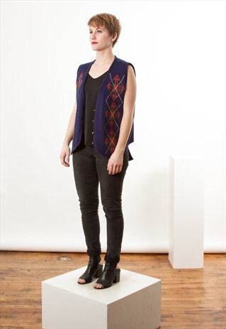 ON SALE PLAID NAVY VEST / SHORT WOOL VEST