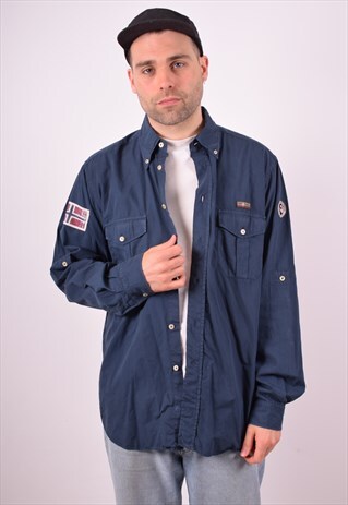 NAPAPIJRI MENS VINTAGE SHIRT XL NAVY BLUE 90S