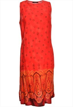 Red Floral Impressions Sleeveless Dress - M