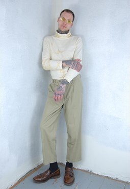 Vintage 80's retro wide leg straight suit trousers in cream