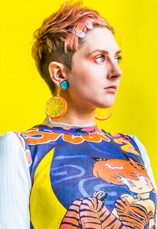 HAND MADE PLASTIC ORANGE SLICE EARRINGS