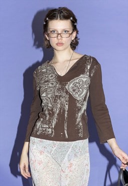 Vintage Y2K fairycore longsleeve top in chocolate brown