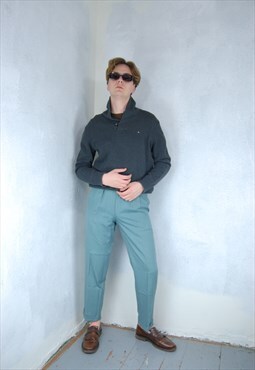 Vintage y2k casual warm hight neck knitted jumper in grey