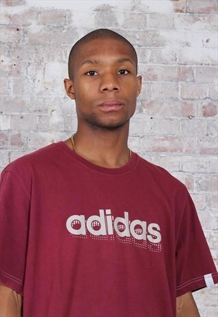 VINTAGE ADIDAS TEXT LOGO T-SHIRT BURGUNDY