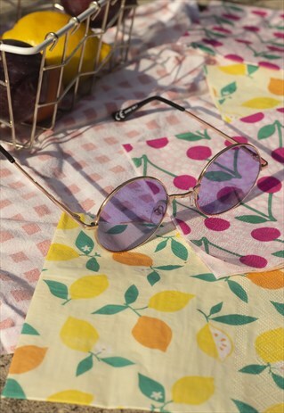LILAC TINT ROUND FRAME SUNGLASSES