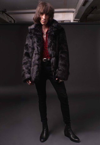MENS BLACK FAUX FUR RETRO JACKET