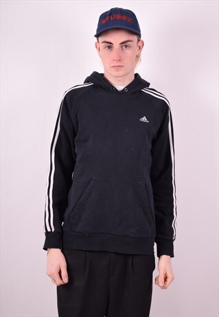 ADIDAS MENS VINTAGE HOODIE JUMPER MEDIUM BLACK 90S