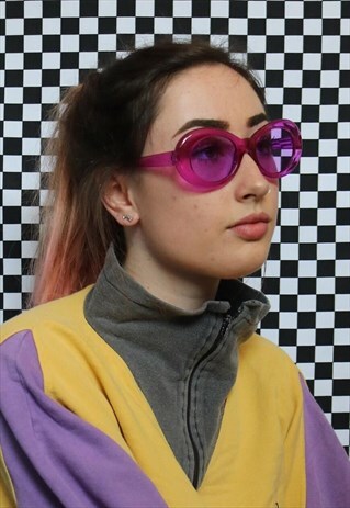 OVAL SUNGLASSES WITH GLITTER TINTED LENSES IN PURPLE