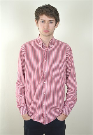 1990S VINTAGE RED & WHITE STRIPED LONG SLEEVE SHIRT