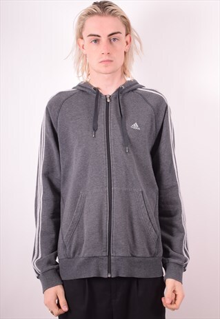 ADIDAS MENS VINTAGE HOODIE JACKET LARGE GREY 90S
