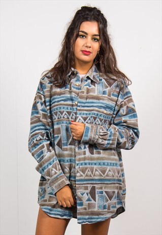 VINTAGE 90'S THICK AZTEC PATTERN FLANNEL SHIRT