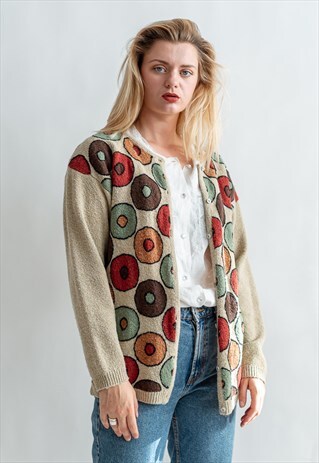 VINTAGE 70S BOHO FUNKY CARDIGAN WITH GRAMMA DONUTS