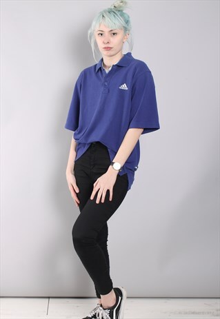 VINTAGE ADIDAS OVERSIZE POLO SHIRT BLUE