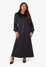 Black Spring/Summer Single Breasted Longline Collared Coat