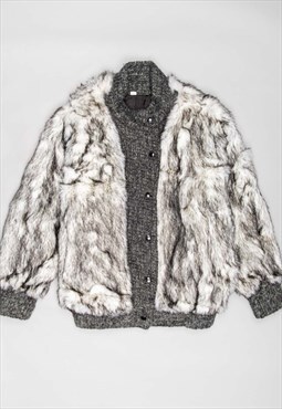 80's sportowne faux fur arctic fox white/grey/black oversize