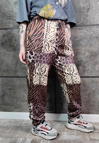 Leopard joggers handmade animal print raver pants in brown
