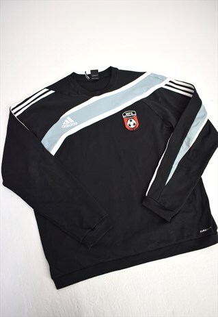 VINTAGE 90S ADIDAS BLACK BLUE STRIPE SWEATSHIRT