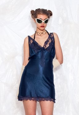 Vintage 70s Slip Dress in Blue Whimsigoth