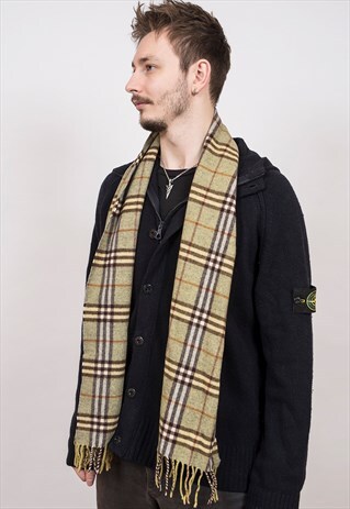 VINTAGE BURBERRY GREEN CASHMERE SCARF