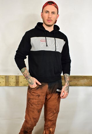 VINTAGE FILA BLACK GREY SPELL OUT HOODIE