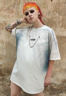 Chain tshirt tie-dye tee tee gradient graffiti top in green