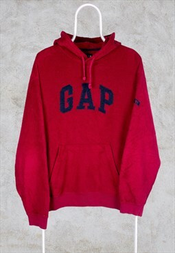 Vintage Red Gap Fleece Hoodie Spell Out Arc Logo Large