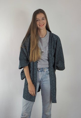VINTAGE TEAL PRINTED HAORI KIMONO