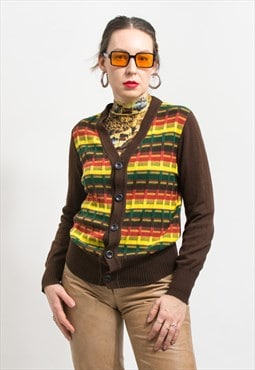 Vintage cardigan in multi colour sweater preppy