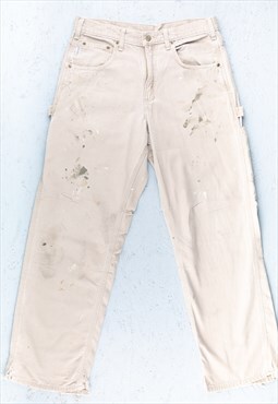 90s Carhartt Beige Sun Faded Carpenter Trousers - B2565