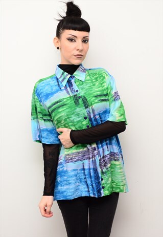 VINTAGE 90'S ABSTRACT RETRO PATTERNED OVERSIZED SHIRT