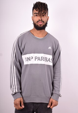 ADIDAS MENS VINTAGE SWEATSHIRT JUMPER LARGE GREY 90'S