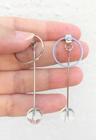 SILVER GEO SHAPE STUD EARRING WITH GLASS BEAD