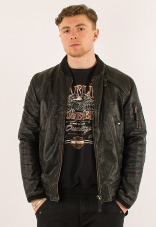 VINTAGE 90S BLACK SCHOTT LEATHER BOMBER JACKET XL