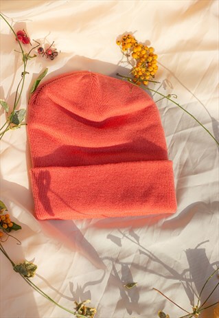 CORAL ORANGE BEANIE HAT