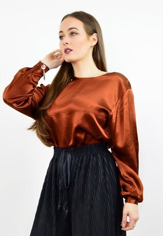 VINTAGE 90S DARK COPPER BRONZE SILK SATIN BLOUSE