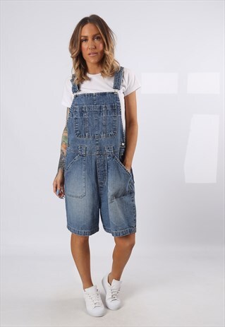 DENIM DUNGAREE SHORTS TALL LENGTH VINTAGE UK 14 (A5DJ)