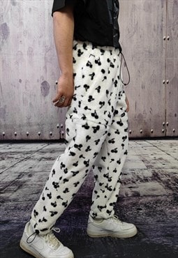 Cherry fleece joggers handmade 2in1 fruit overalls in white