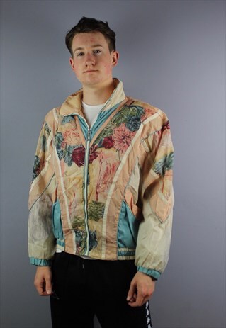 VINTAGE FESTIVAL SHELL WINDBREAKER JACKET IN PINK WITH POCKE