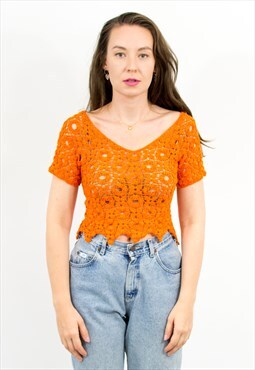 Vintage crocheted summer top in orange 