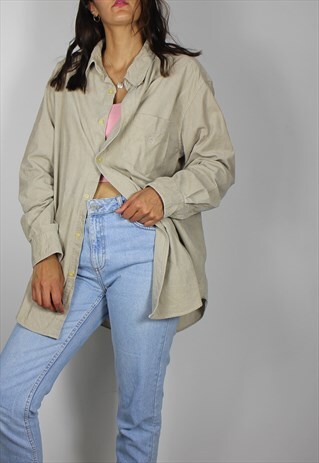 VINTAGE RALPH LAUREN CHAPS CORDUROY SHIRT IN NEUTRAL BEIGE