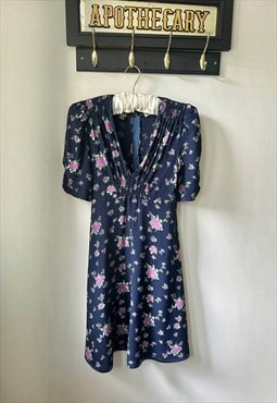 Lee Bender At Bus Stop Vintage 60's Blue Floral Mini Dress