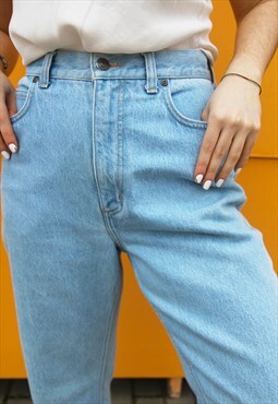 Pale Wash Blue Tapered Leg High Waist Mom Jeans 