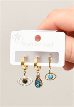 Gold Stainless Steele Evil Eye Earrings (3 set)