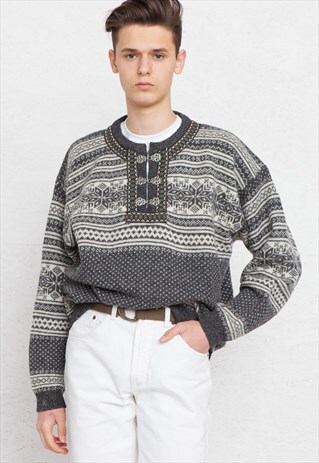 VINTAGE GREY MURREY WOOL KNIT NORWEGIAN JUMPER