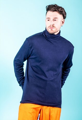 VINTAGE TURTLE NECK JUMPER IN NAVY BLUE