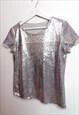 Y2K ROSE PINK GOLD SEQUINS TOP PARTY NEW YEARS T-SHIRT
