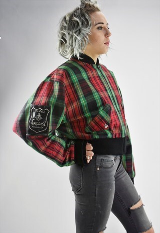 AMAZING VINTAGE 90S CROPPED TARTAN BOMBER JACKET