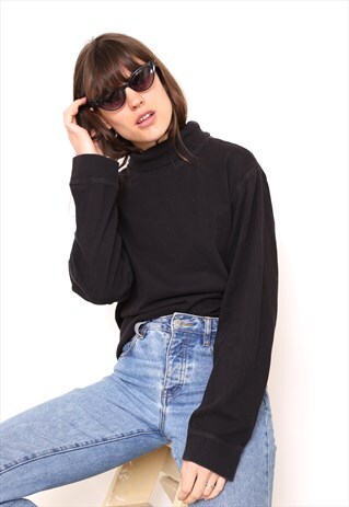 VINTAGE 90S BLACK POLO HIGH TURTLE ROLL NECK TOP