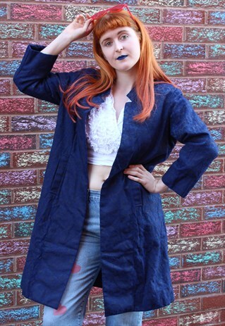 VINTAGE 70S NAVY BLUE KIMONO JACKET WITH CLOUD PRINT
