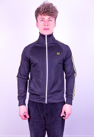 VINTAGE FRED PERRY STRIPED JACKET IN BLACK